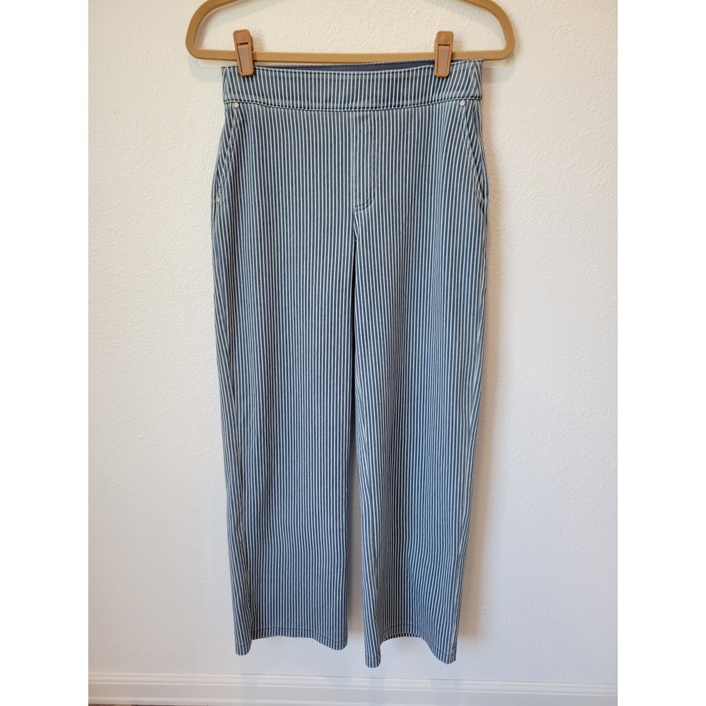 NIC+ZOE Blue & White Pinstripe Pull-On Wide Leg Pants – Women's Size 4